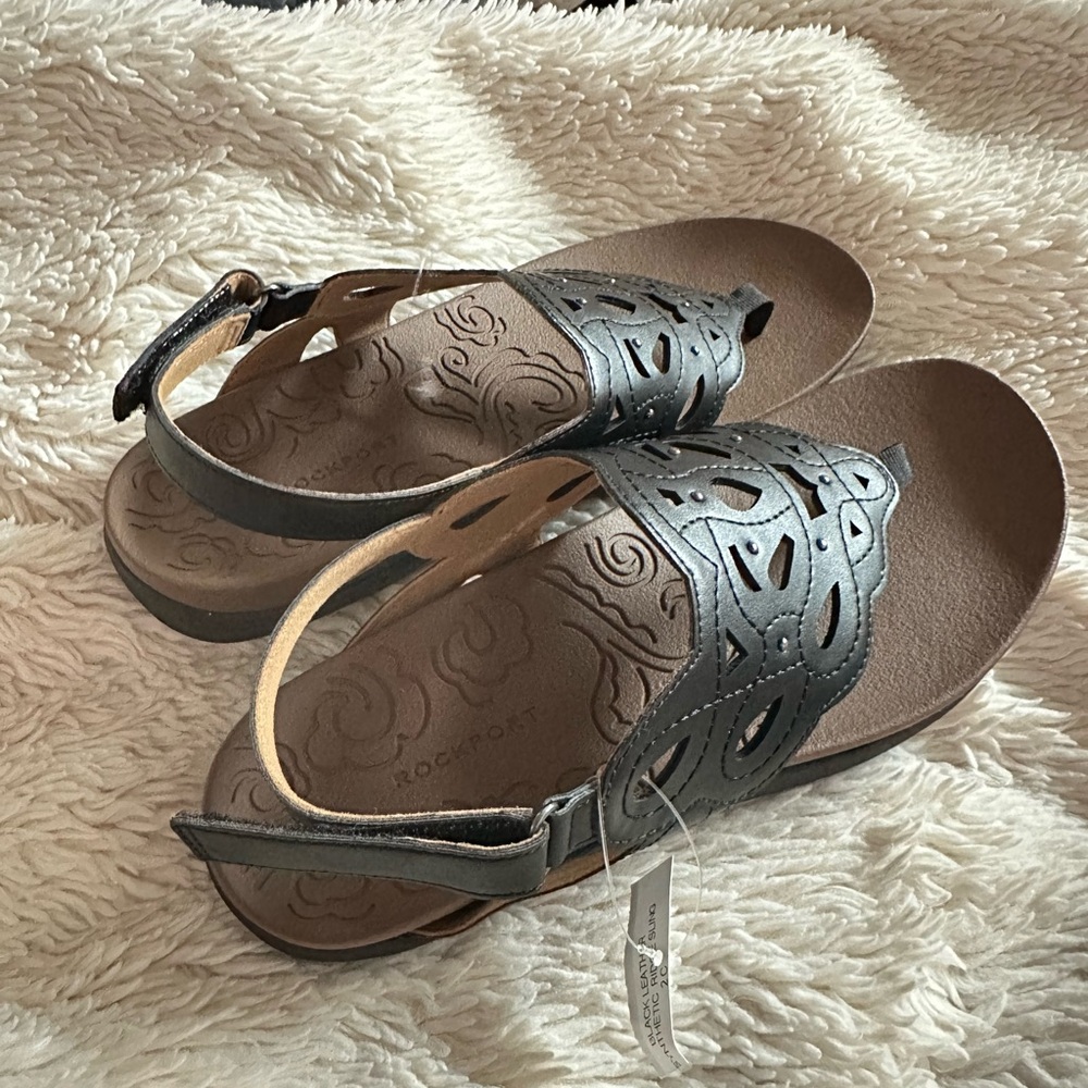 ROCKPORT size 9.5 women's Black Ridge Slingback Leather Sandals NEW - Picture 12 of 16